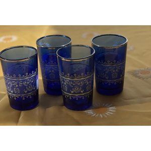 Vintage Cobalt Blue Glasses, Platinum Trimmed Drinkware, Cobalt Blue Whiskey Gla